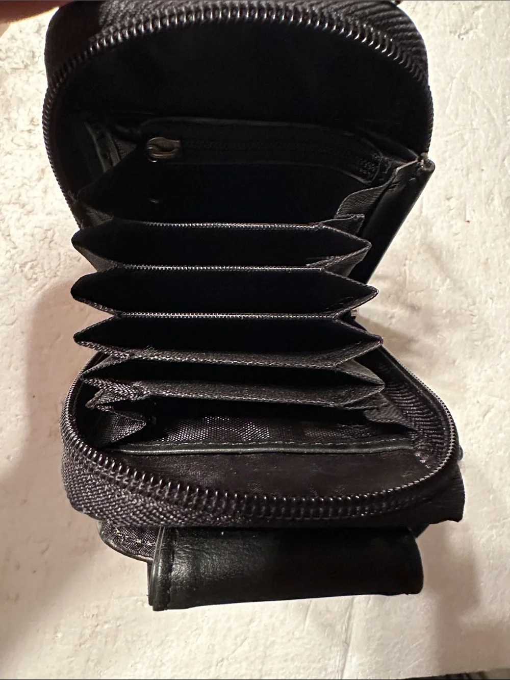 Vintage Buxton black leather wallet with cell pocket and detachable strap
